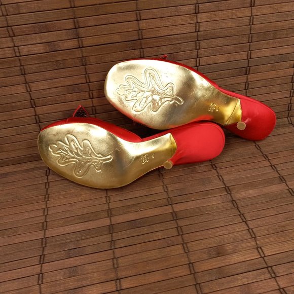Sam Edelman Red Satin Peep Toe Mule Heels 9.5 - Picture 7 of 9